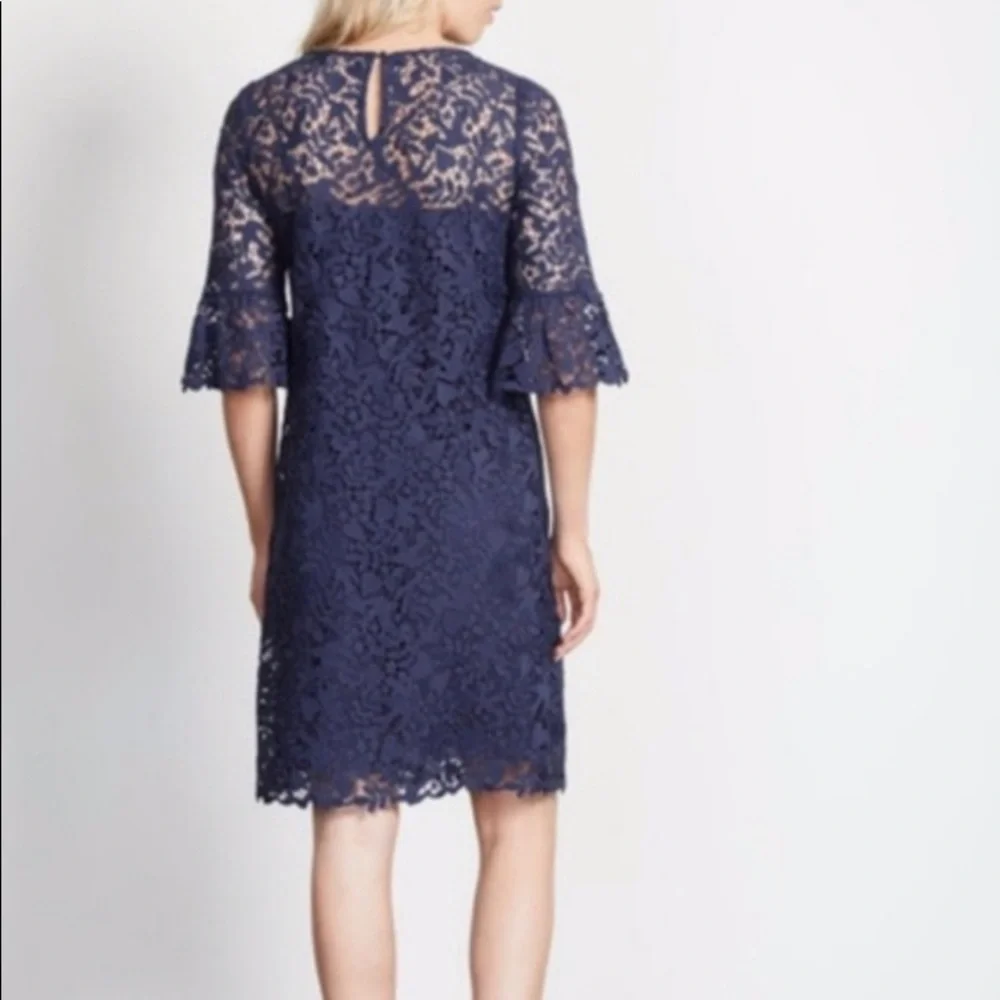 Boden Navy Blue Lace Bell Sleeve Shift Dress - Picture 2 of 6